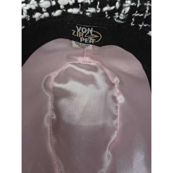 VON ZIPPER Black & White Women's Tweed Fedora w/ Pearl Chain & Lace Accent 6-7/8 - Picture 7 of 9
